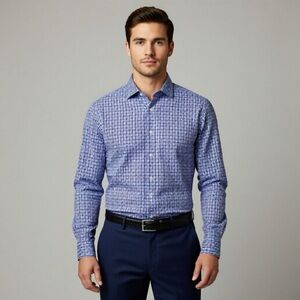 Hugo Boss Blue Checkered Mens Dress Shirt Size 16 / 41 Formal Button Down